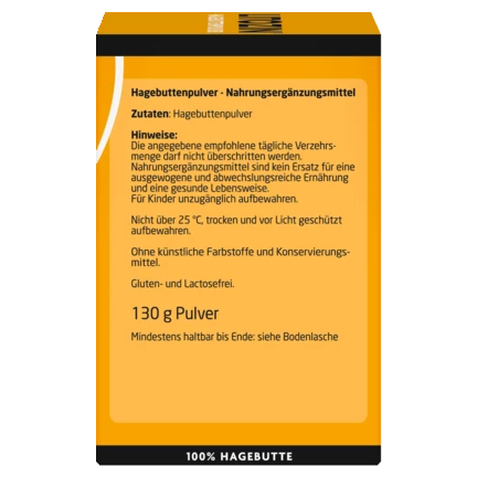Abbildung der Produktverpackung  Hagebuttenpulver Seitenansicht rechts